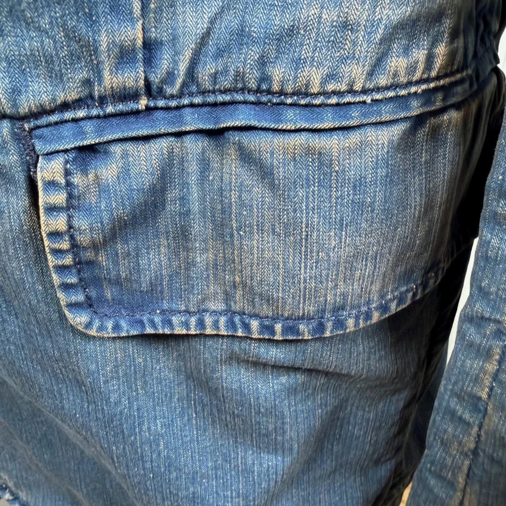 Vintage GAP Denim Blazer Jacket L Dirty Wash Y2K 2000s 100% Cotton Flap Pockets